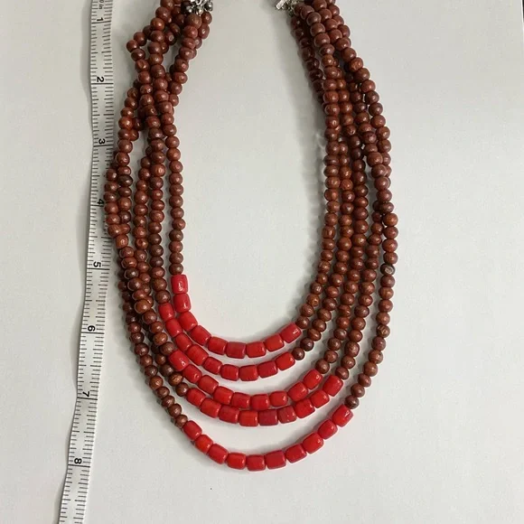Beaded Red and Brown Multi Strand Necklace - Picture 4 of 4